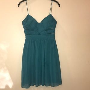 Adrianna Papell Teal Dress with Mesh Cutouts